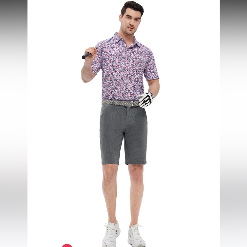 Grey Striped 10” Inseam Striped Golf Shorts
